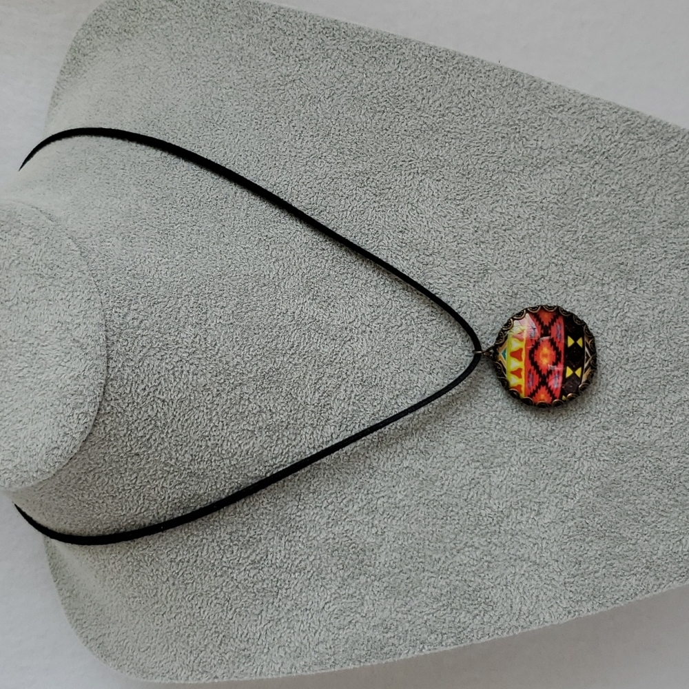 Mens Aztec charm black suede necklace